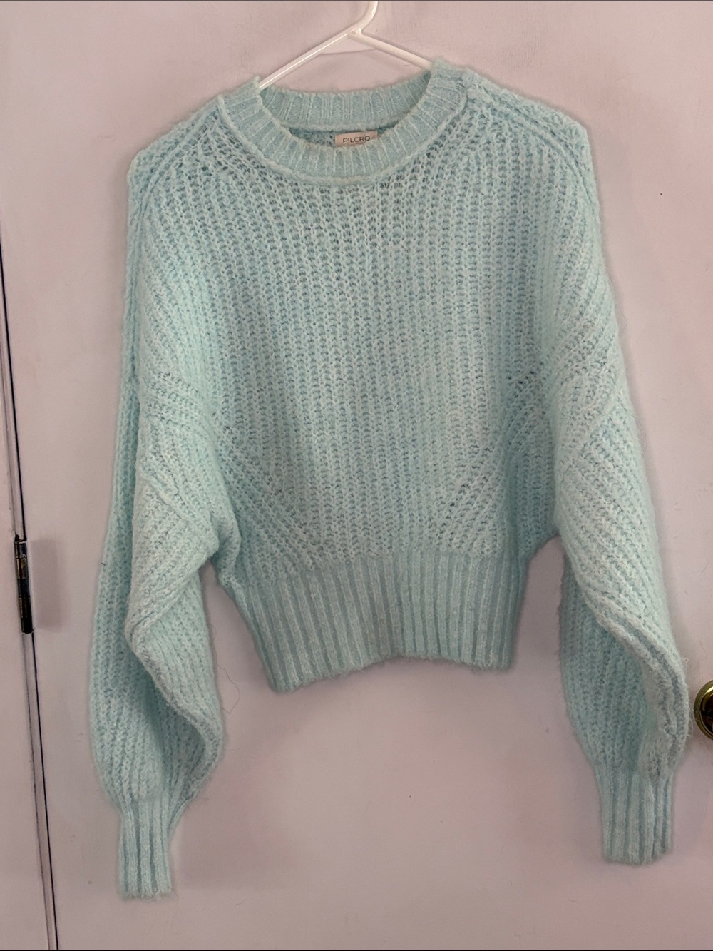 Pilcro Anthropologie aqua cropped cable knit sweater Size XXS